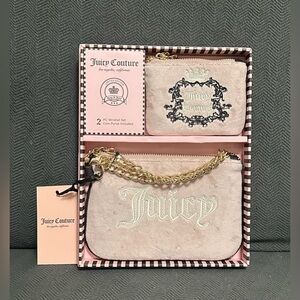 Juicy Couture 2-piece wristlet set in dusty pink velvet with a coin purse New